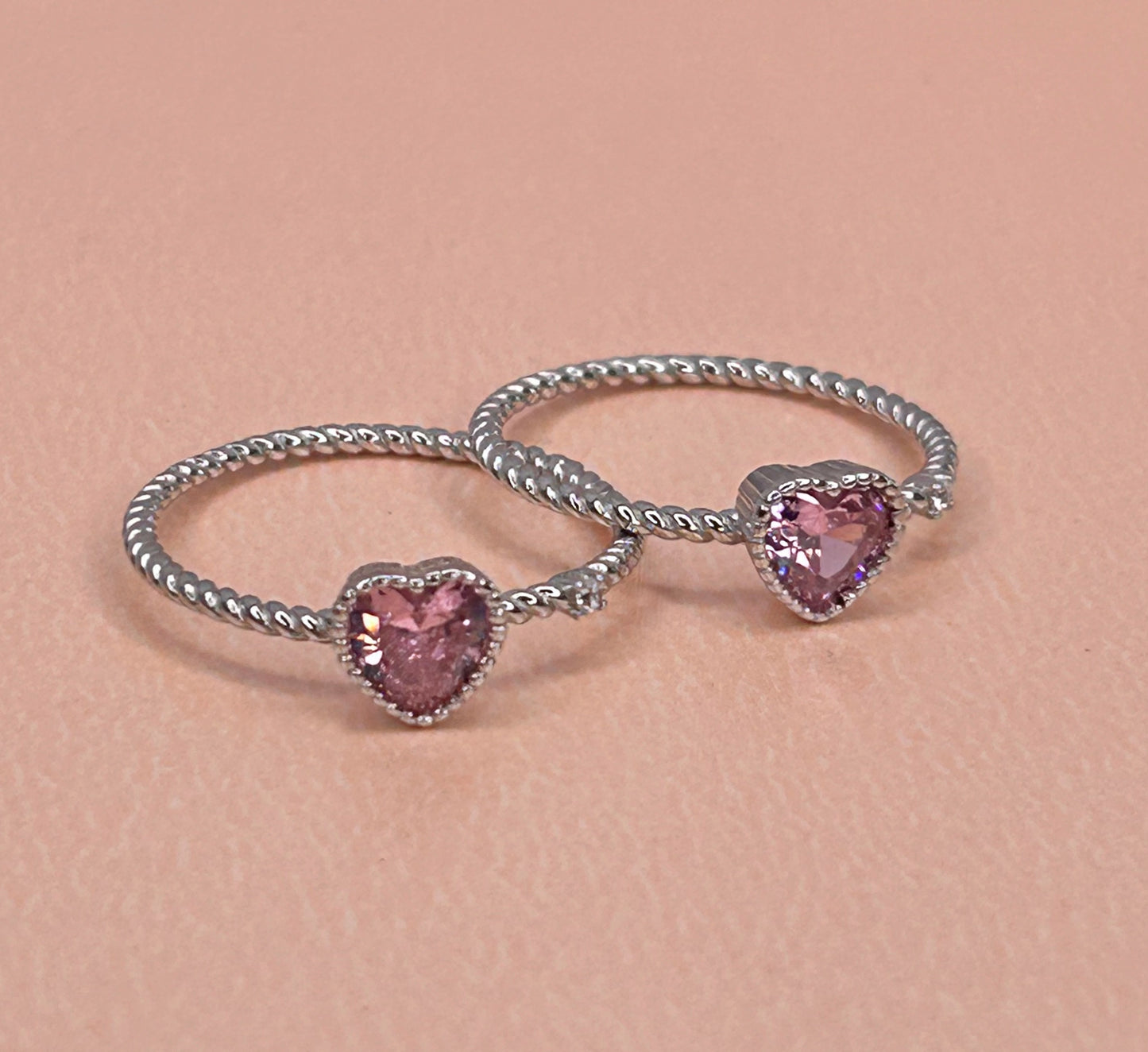 Anillo Corazon Rosa Plata