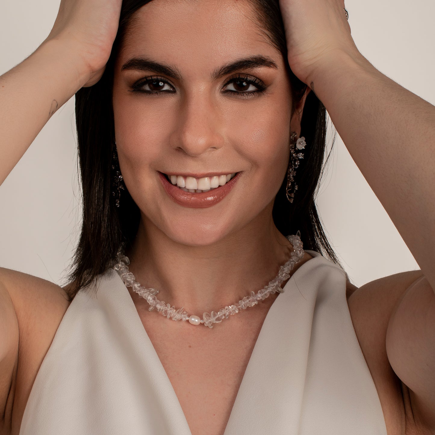 Collar Plata Cuarzo Blanco y Perla Cultivada Barroca