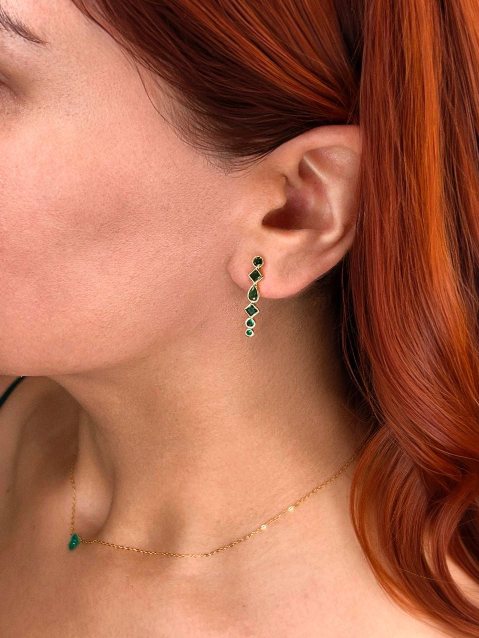 Aros Largos Verdes Baño de Oro 18 Kts