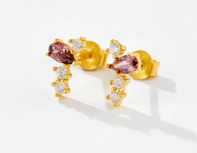 Aros Trepador Rodolita Baño de Oro 18 Kts