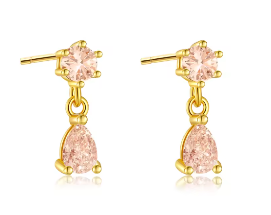 Aros Gota Rosa Baño Oro 18 Kts