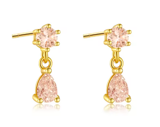 Aros Gota Rosa Baño Oro 18 Kts