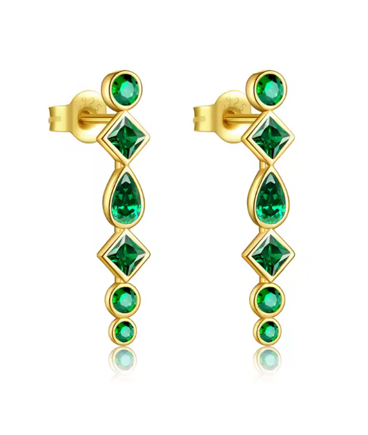 Aros Largos Verdes Baño de Oro 18 Kts