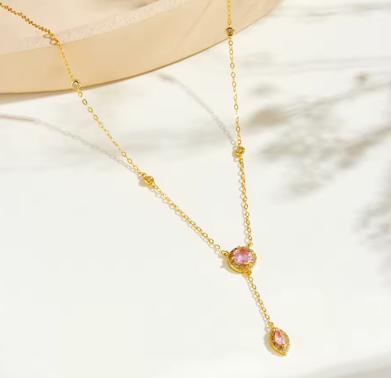 Collar Vicenza Rosa Baño de Oro 18 Kts