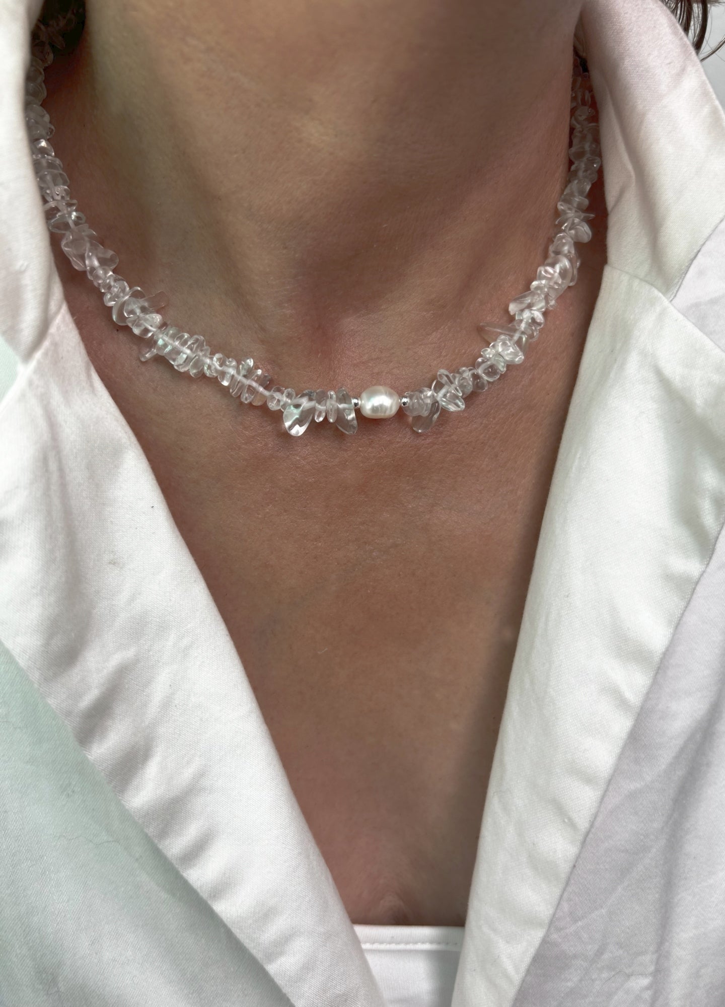 Collar Plata Cuarzo Blanco y Perla Cultivada Barroca
