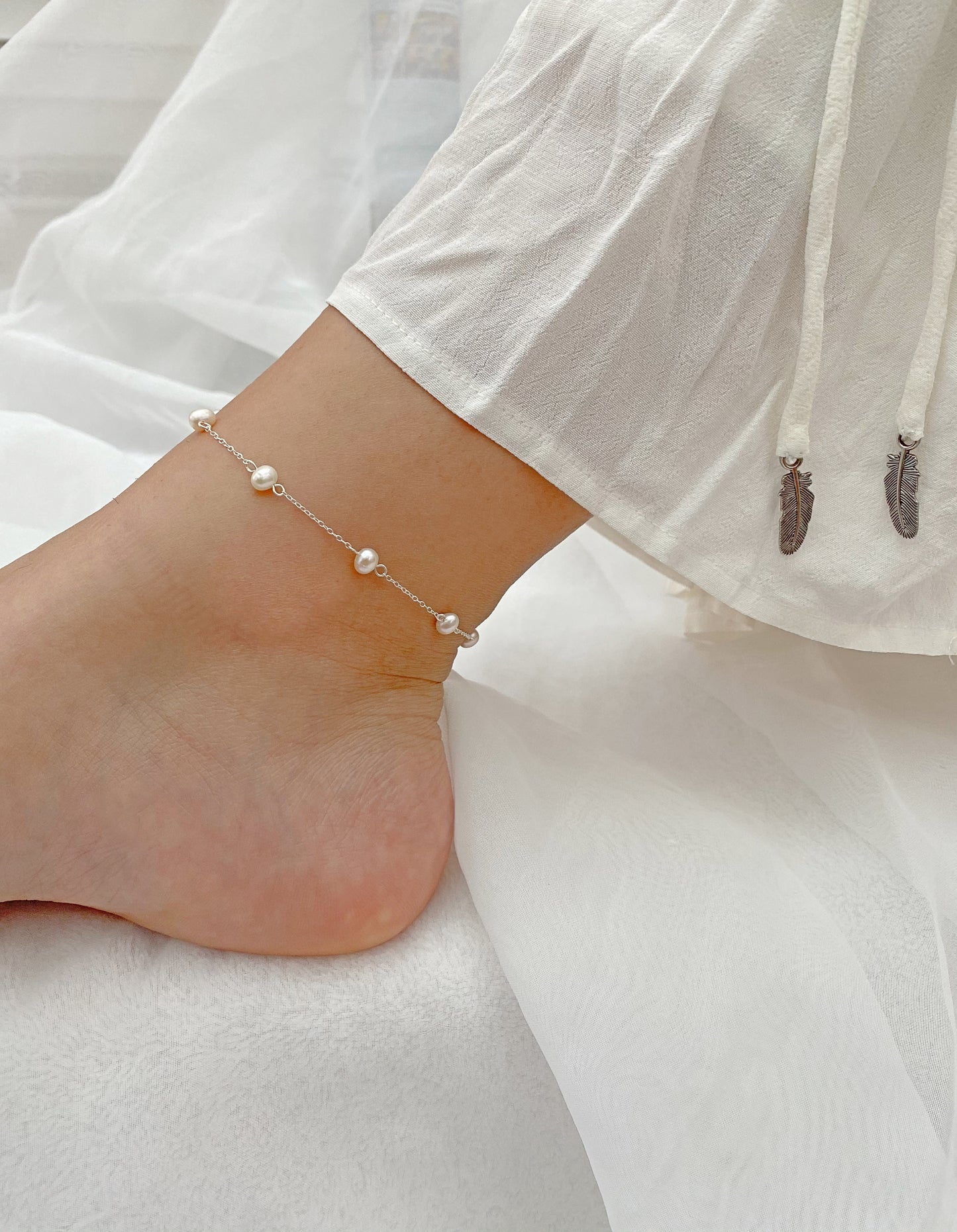 Tobillera Plata Perlas del Mar