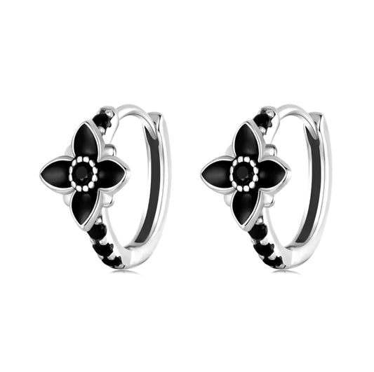 Aros Argolla Flor Negra