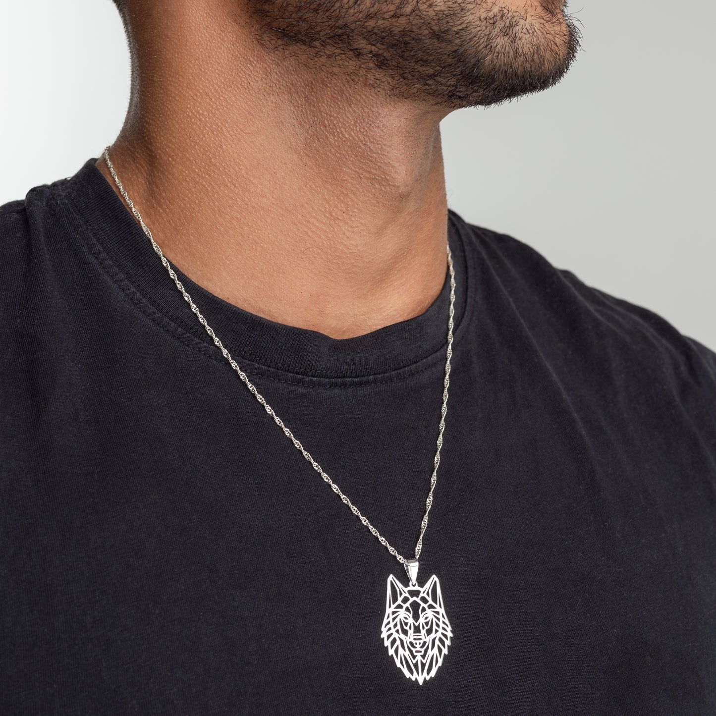 Collar Hombre Plata Lobo Salvaje
