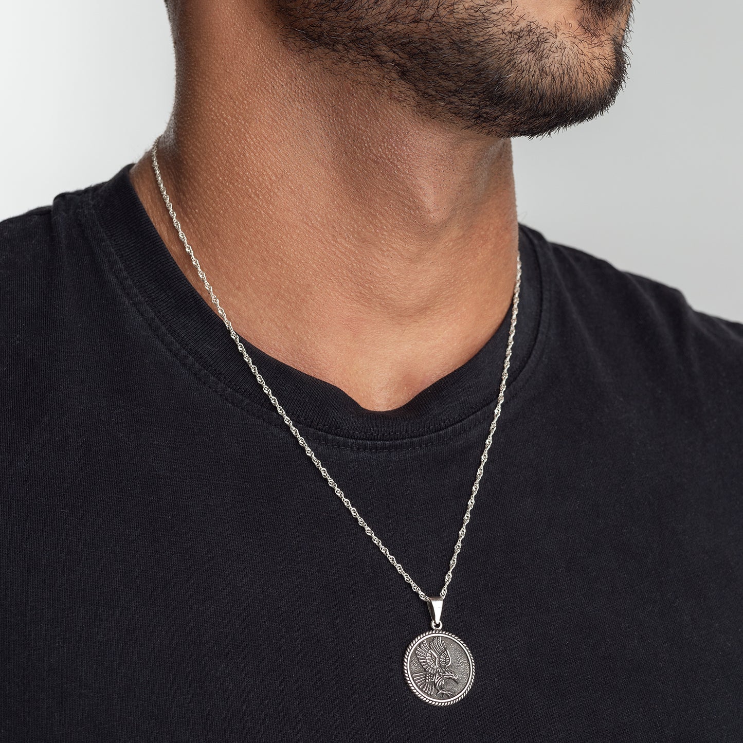 Collar Plata Moneda Águila Hombre