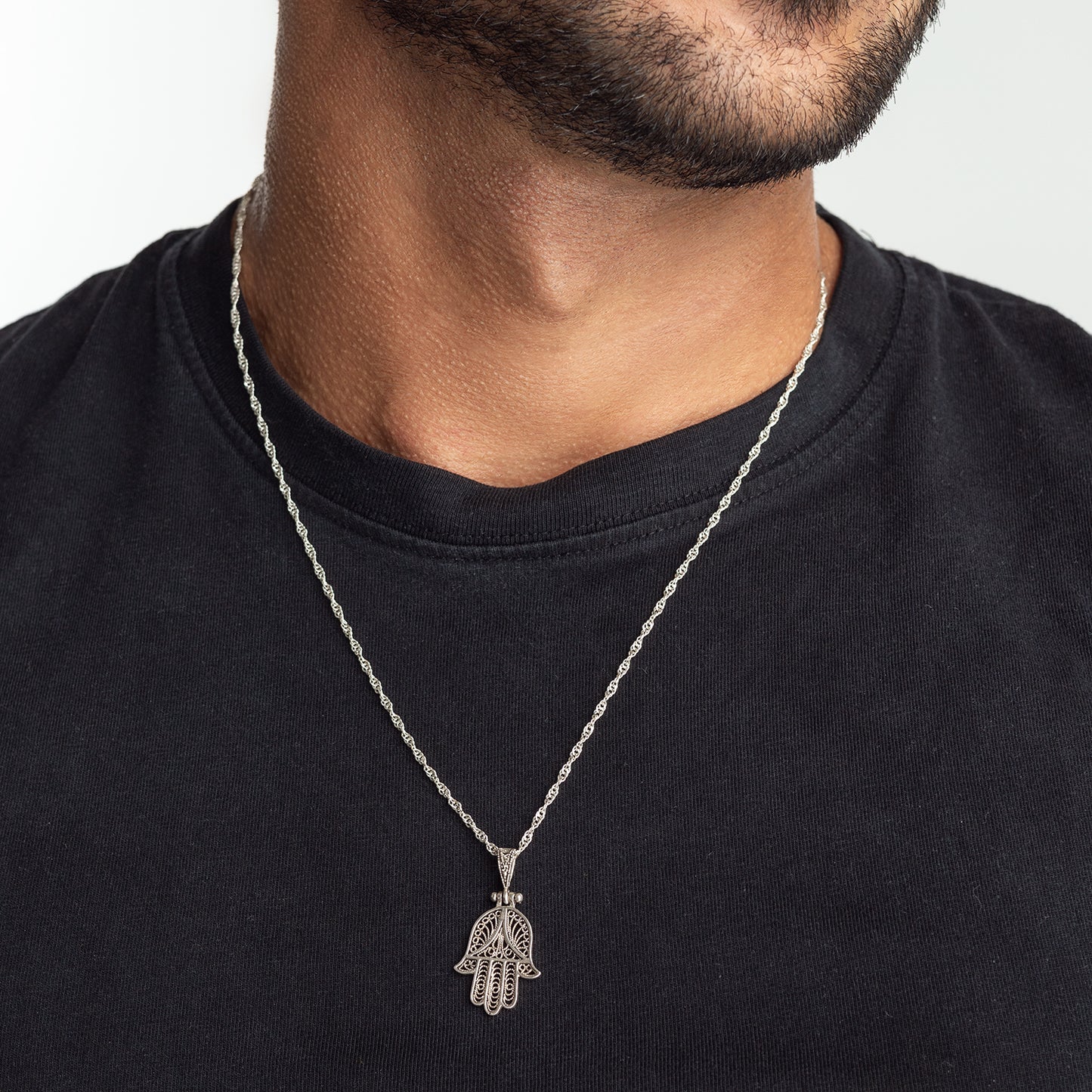 Collar Hombre Plata Mano de Fátima Proteccion