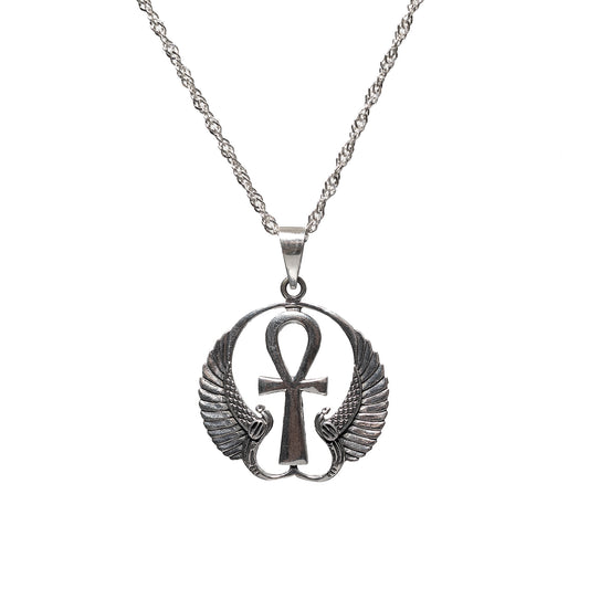 Collar Hombre Plata Cruz Egipcia y Alas