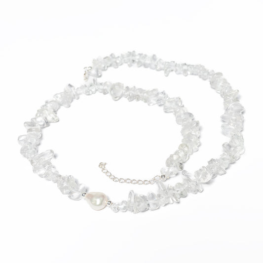 Collar Plata Cuarzo Blanco y Perla Cultivada Barroca