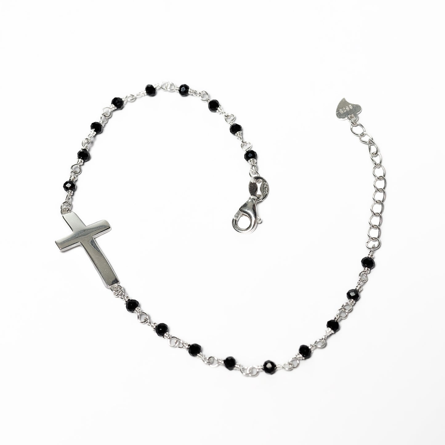 Pulsera Hombre Plata Cruz Cristales Negros