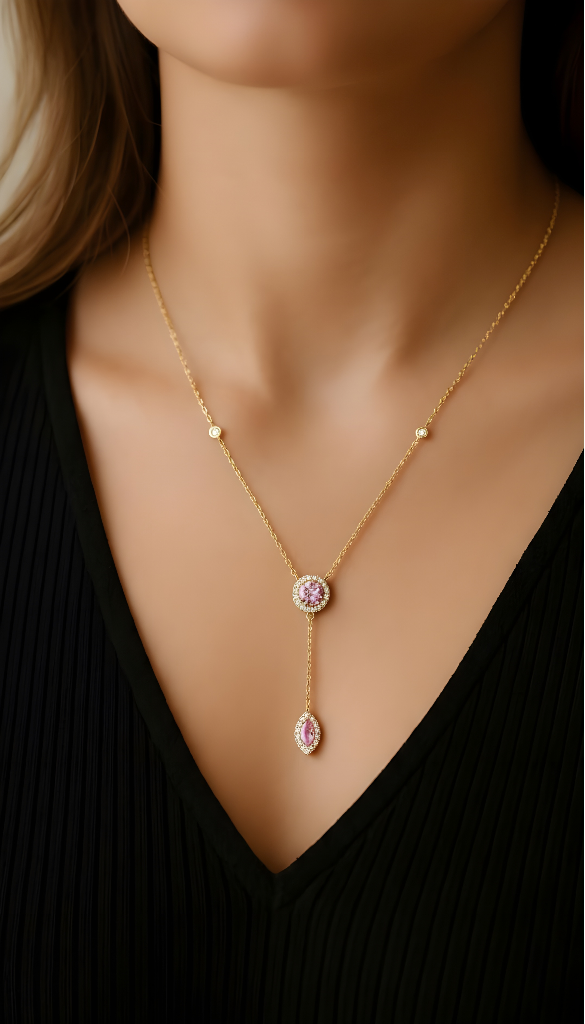 Collar Vicenza Rosa Baño de Oro 18 Kts